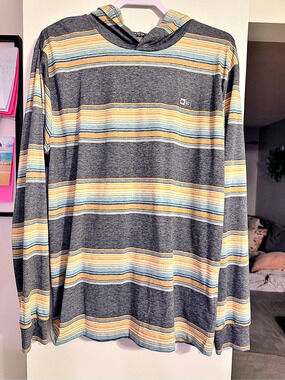 Salty Crew Seaway UV Hoodie Striped Gray & Orange Size XL